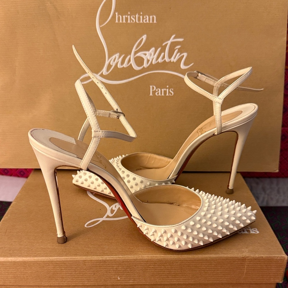 Christian Louboutin Baila Spike 100 Kid Neige size 7 designer stiletto heels - Picture 3 of 16